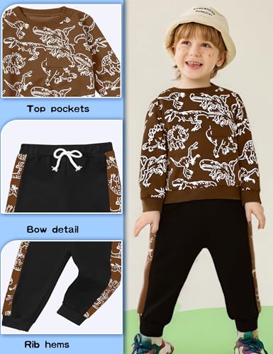 Image of Toddler Boys Dinosaur Sweatshirt and Jogger Pants Outfit Set, Ages 2-10