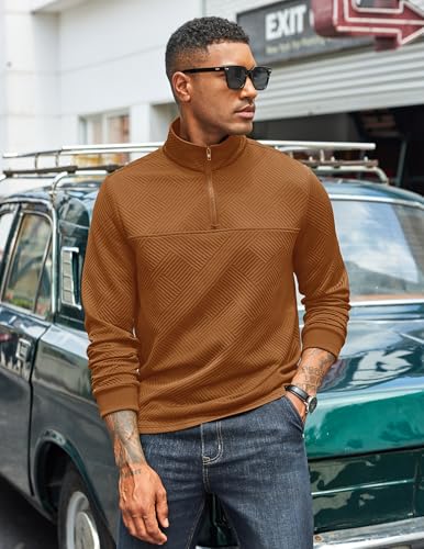 COOFANDY Men's Quarter Zip Pullover Lightweight Textured T-Shirts Long Sleeve Casual Mock Neck Polo Shirts3