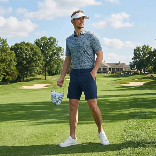 Image of M MAELREG Mens Golf Shirt Short Sleeve Dry Fit Print Moisture Wicking Performance Patterns Collared Polo Shirt