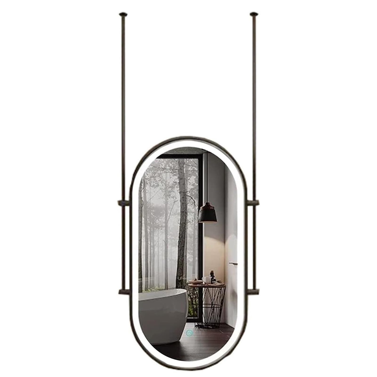 QICBYING Ceiling Hanging Mirror With LED Light, Wall Mounted Dressing Make-up Mirrors, Ceiling Hanging Bathroom Mirror With LED Lights, For Entry Cloakroom Home Decoration(Black,50L x 100W cm)