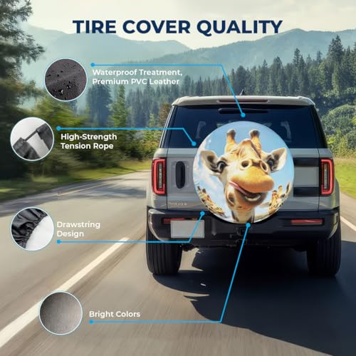 Image of GENANY Giraffe Father's Day PVC Spare Tire Cover for RV Trailer, Waterproof, No Camera Hole, Size 17 Fits 31-33 Inch