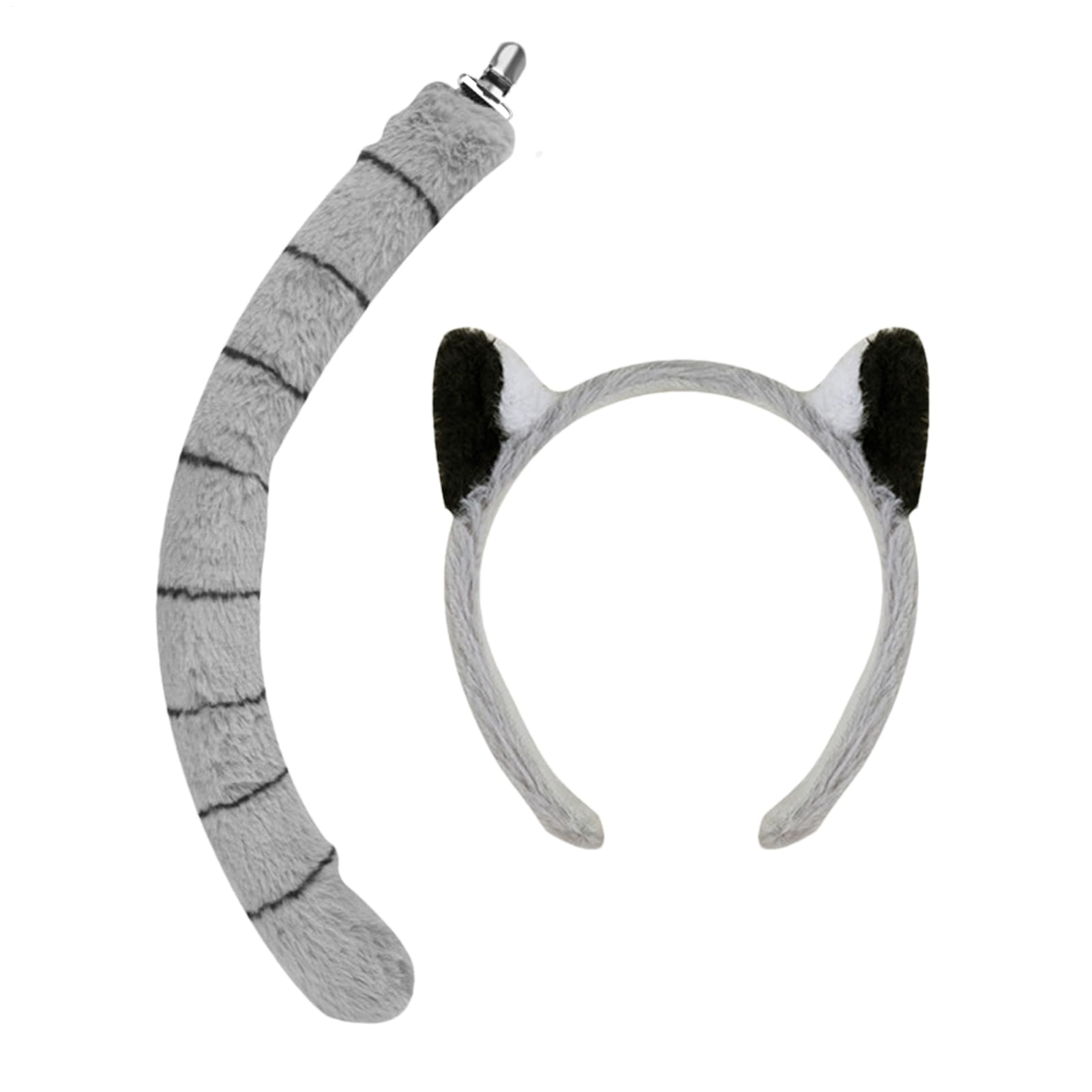 Animal Ears Headband, Lemur Ears and Tail Costume Set, Realistic Design Faux Costume Accessories for Kids Halloween Carnival Cosplay Costume
