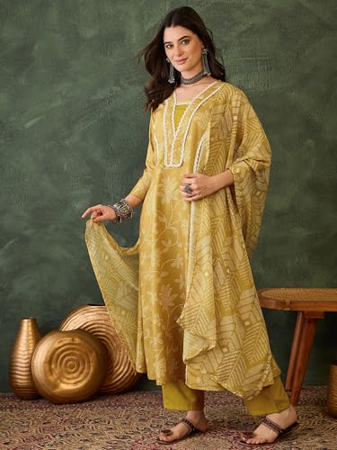 Image of Naixa Women's Rayon Printed A-Line Kurta with Rayon Pant and Taby Printed Dupatta Sets (NX2-723)