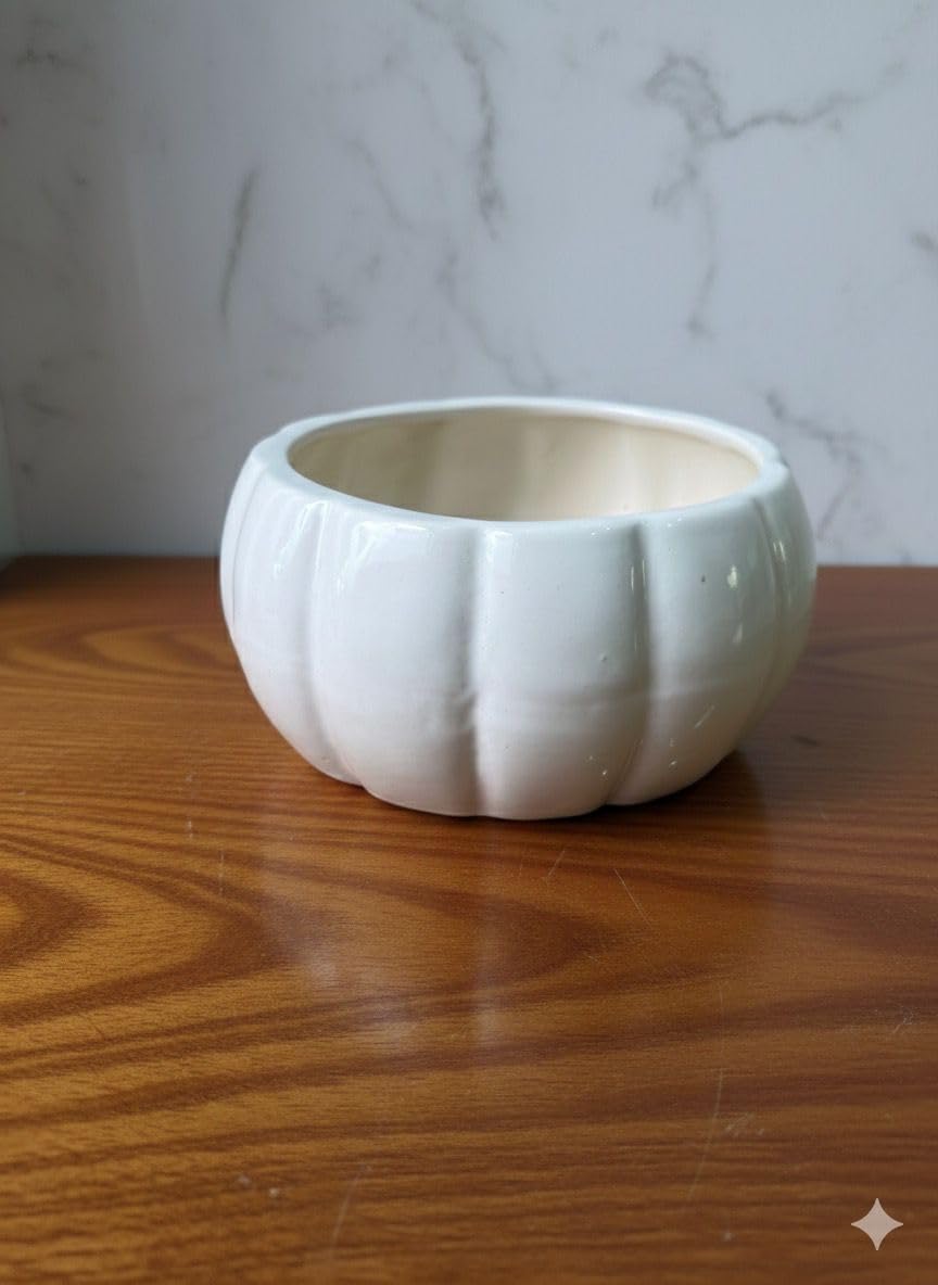 Bonsai Ceramic Pot White Pumpkin Planter, 7 Inch Decorative Flower Pot for Halloween and Thanksgiving, Round Bowl Shape Fall Decor, Wedding Table Centerpiece-image-48