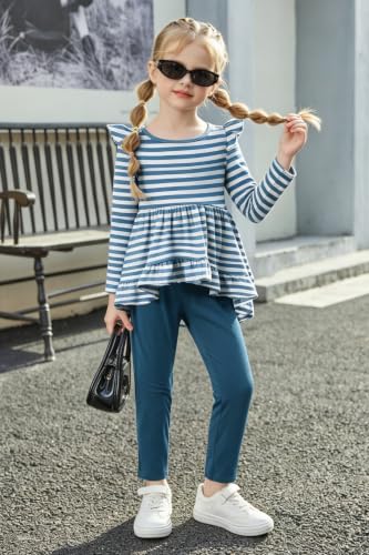 Image of Arshiner Toddler Girl Clothes Ruffle Trim Long Sleeve Pullover Top and Floral Print Leggings Fall Outfits Kids Clothing Sets