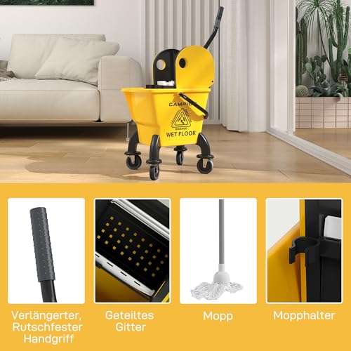HOMCOM Reinigungswagen Putzwagen 26L Eimer mit Presse und Wischmopp für Haushalt und Gewerbe – Bild 7
