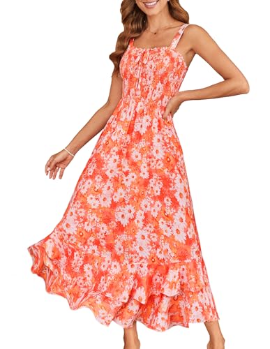 GRACE KARIN Women's 2025 Summer Floral Boho Dress Square Neck Strapped Swing A Line Sundress Beach Long Maxi Outfits