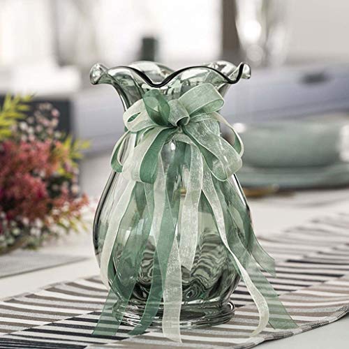 C-J-Xin Kleine vaas, Lily tulpenvaas Lotusbloemblad Bottle Mouth glazen vaas, met lint decoratie, slaapkamer kaptafel Vaas Vazen (Color : A, Size : 16 * 16 * 30CM) - Afbeelding 4