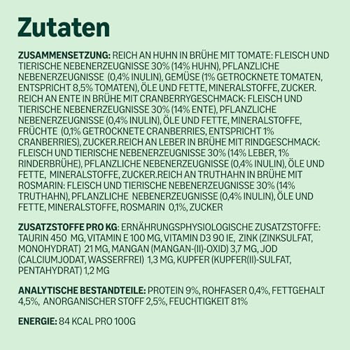 by Amazon Katzenfutter, nass, getreidefreies, für ausgewachsene Katzen Fleischauswahl in Brühe, 4.76 kg, 56 Packungen mit 85g (Vorher Lifelong)