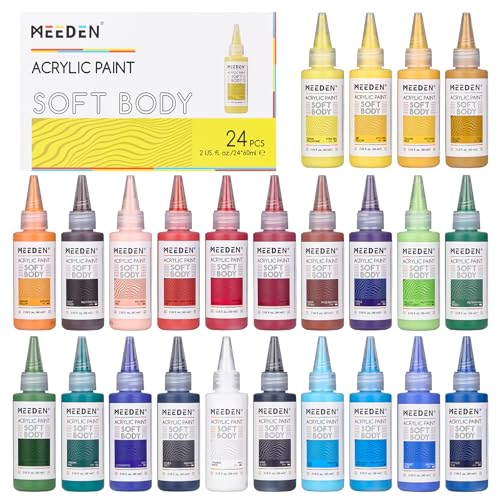 MEEDEN Conjunto Pinturas Acrílicas Cuerpo Suave: Acabado Mate 24 Colores x Pinturas Acrílicas Fluidas 60ml / 2oz para Pintura Artística en Lienzo Madera y Vidrio para Estudiantes Adultos Artistas