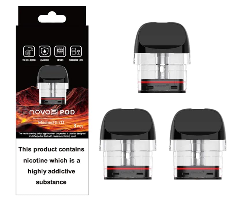 Novo 5 Replacement Pod [0.7ohm Mesh Built-in coil]- Nicotine Free - Compatible with Novo 5 Pod Kit - No Nicotine - (Pack of 3)