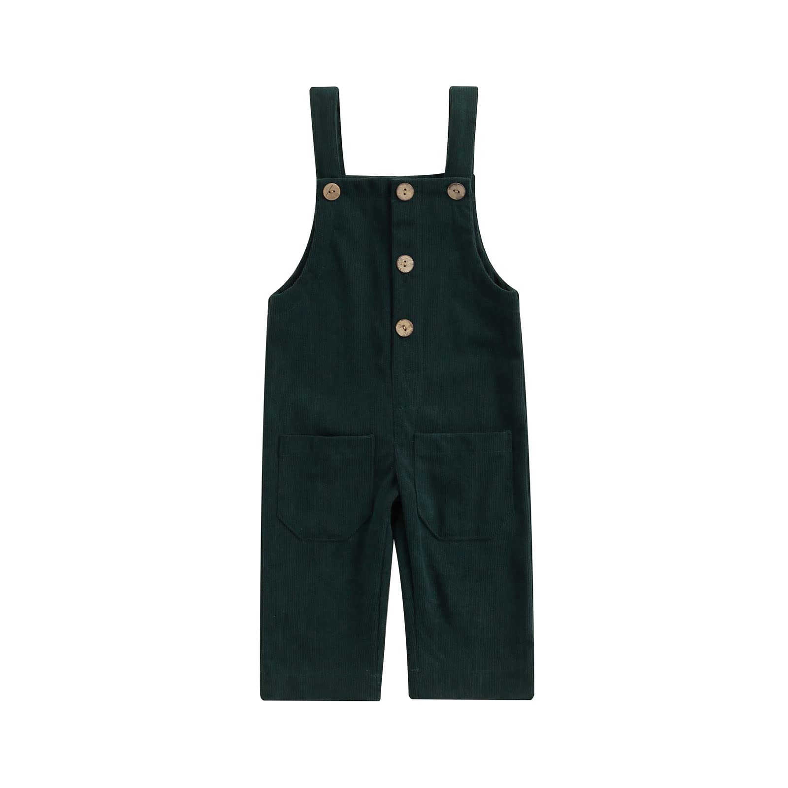 Thorn Tree Toddler Baby Basic Color Overalls Pocket Pants Solid Strip Jumpsuits (Green,4-5 Years)