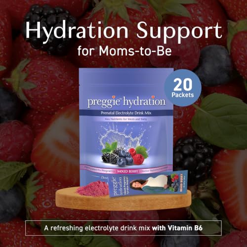 Image of Three Lollies Preggie Hydration Packets for Pregnant Women, Electrolyte Drink Mix with Vitamin B6, Pregnancy Hydration Powder for Moms-to-Be, Mixed Berry Flavor, 20 Single-Serve Packets