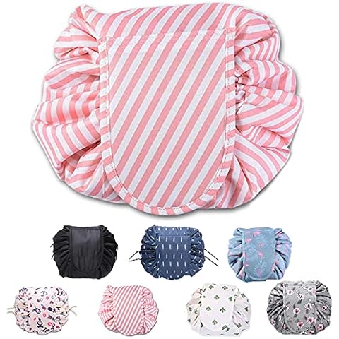 ZhengYue Lazy Drawstring Make up Bag Portable Large Travel Cosmetic Bag Pouch Travel Makeup Pouch Storage Organiser for Women Girl Pink Cover