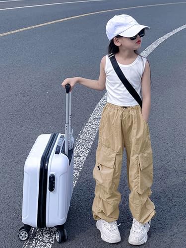 Image of Girls Cargo Pants Elastic Waist Drawstring with Pockets Pants | 6-14 years High Waist Loose fit School Hiking Casual