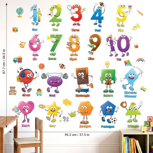 Image of DECOWALL DS9-8095 Shape and Number Wall Decals Educational Colorful Peel and Stick Removable Stickers for Kids Nursery Preschool Playroom Classroom Decor