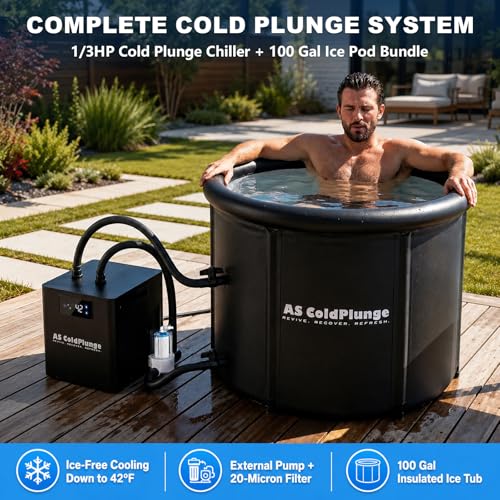 Image of AS ColdPlunge 1 /3HP Ice Bath Chiller & 100 Gal Cold Plunge Tub Bundle
