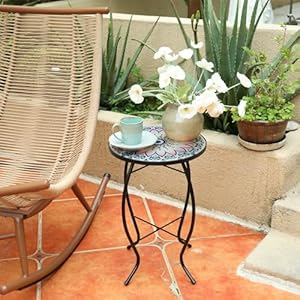 MUMTOP Side Patio Tables-Mosaic Outdoor Side Table - 14’’ Flower Glass Accent Round End Table, Plant Stand Indoor Small Coffee Table for Garden or Living Room Decor MUMTOP Side Patio Tables Mosaic Outdoor Side Table 14 Flower Glass Accent Round End Table Plant Stand Indoor Small Coffee Table for Garden or Living Room Decor