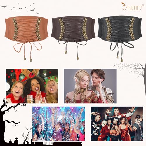 JASGOOD Women Elastic Corset Waist Belt Vintage Stretch Wide Belt Lace Up Corset Belt for Halloween Costume 6