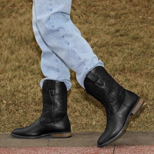 Image of Cowboy Boots For Men Western Fashionable Retro Stylish Embroidered Square Toe Boots Chunky Heel
