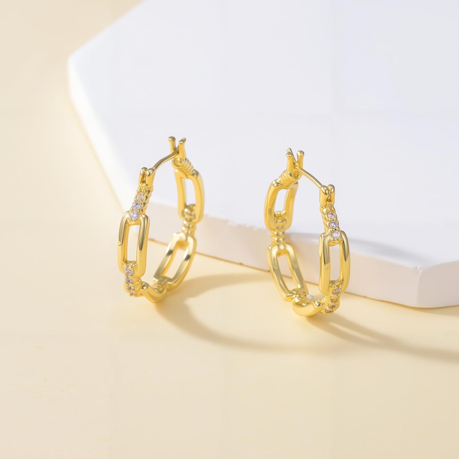 RYHIX 14K Gold Plated Hoop Huggie Earrings for Women Soild Gold Earrings Diamond Hoops Earring Gold Trendy Cable Design Womens Earring 20/25/30MM - Image 4