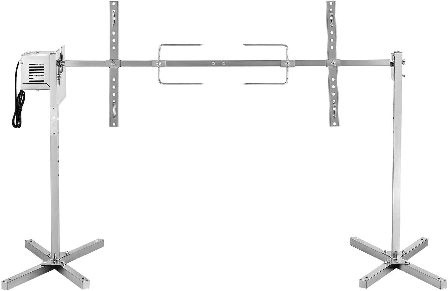 Tornepin eléctrico para barbacoa, soporte de asador de acero inoxidable 134 cm, rotación 360° 2,5 rpm, altura ajustable 5 niveles, carga 40 kg, para camping jardín, pollo, carne de pescado