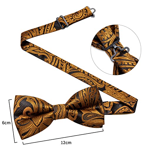 Image of DiBanGu Paisley Pre-Tied Bow Ties for Men Silk Adjustable Bowtie and Pocket Square Cufflinks for Wedding Party
