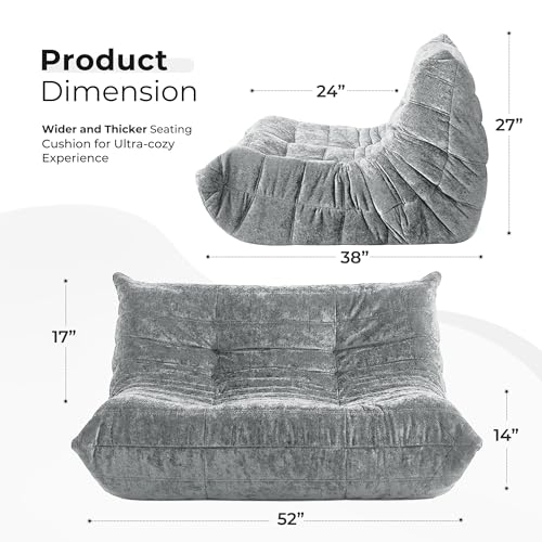 Image of HABUTWAY Giant Bean Bag Chairs Loveseat for Adults,2 Seater,Light Grey