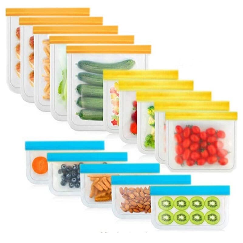 Sacchetti Per Alimenti 15 pz/set di sacchetto di cibo in silicone glassato Peva. Sacchetto di stoccaggio del cibo riutilizzabile Top Borsa con congelatore perdite da perdita da cucina Borsa da cucin
