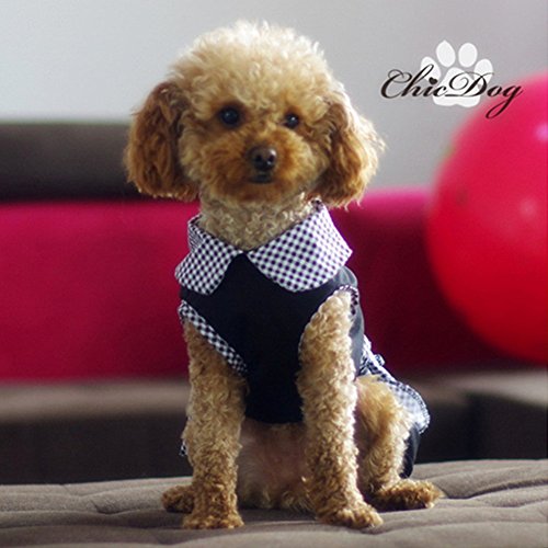 Vestido para perro con anillo para correa, estilo sirvienta a cuadros negro #4 miniatura 5