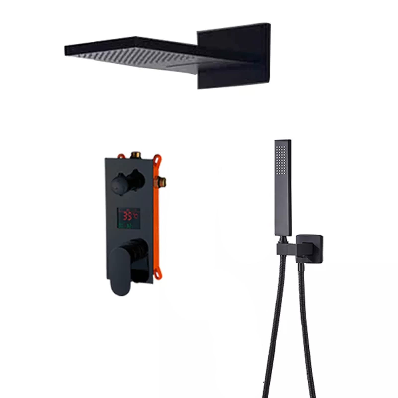 SWENEEN Handheld Showerblack Rain Shower System With 2 Function Shower Head And Hand Shower,Brass Wall Mounted Shower Faucet Sets With Temperature Display,