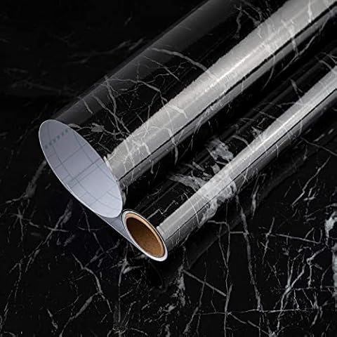 TOTIO Marble Wallpaper Self Adhesive Black Kitchen Countertop Granite Paper Bathroom Toilet Tile Stickers Waterproof Sticky Back Plastic Vinyl Furniture Stickers Home Decoration Film Wall Sticker Cover