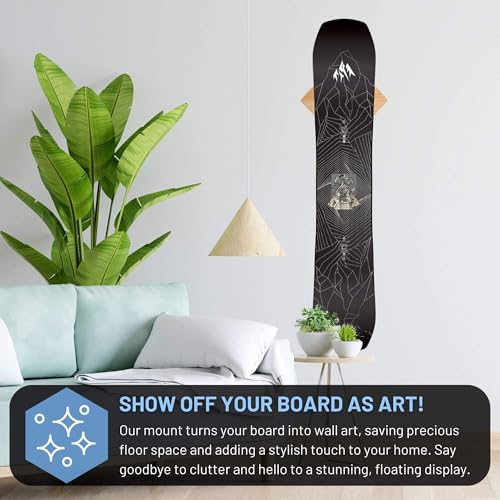 Image of Hang 11 Vertical Snowboard Wall Mount - Wood Snowboard Mount, Board Hanger | Showcases your Board, Fits Most Boards, Adjustable Size, Easy to Install, Minimalist Storage for Garage, Sustainable Hardwood