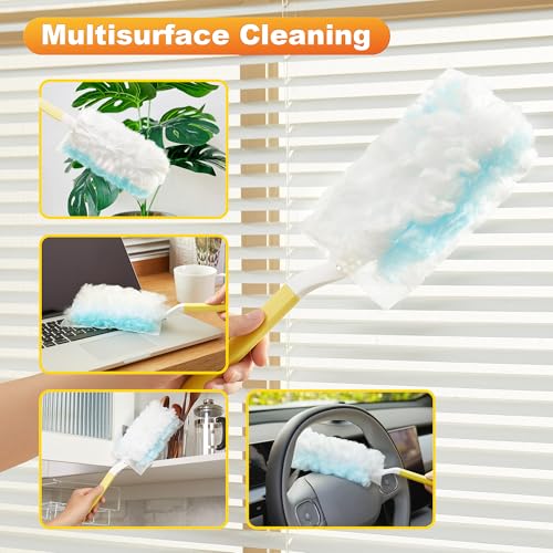 Image of JOYMOOP Disposable Electrostatic Duster for Cleaning, with 1 Handles & 12 Ct Blue Heavy Duty Refills for Swiffer Feather Duster, Household Cleaning Tool for Electronics, Dusting Furniture, Blinds