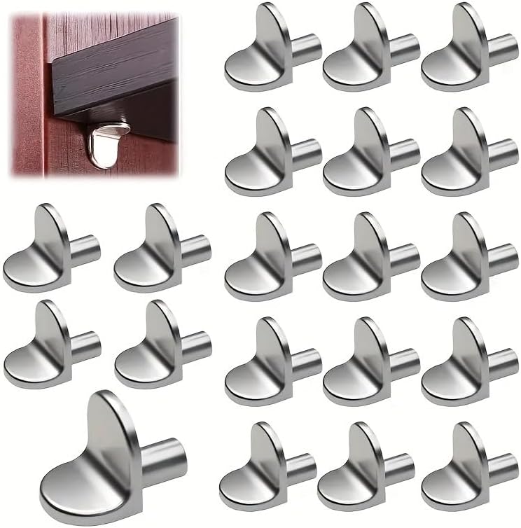 20-Pack Heavy Duty L-Shaped Metal Shelf Support Pegs, Polished Iron Shelf Pins for Kitchen Cabinets, Closets, Wardrobes, Bookcases, Sturdy Anti-Bend Shelf Anchors for Single Installation