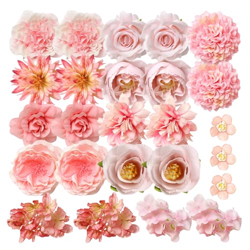 HDGSAFD Lot de 25 têtes de fleurs artificielles roses - Décoration rose - Accessoires décoratifs - Plantes artificielles - Décoration florale