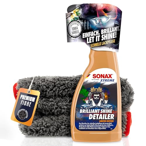 Kit nettoyant pour peinture de voiture | SONAX XTREME Brilliant Shine Detailer 500 ml + chiffon de polissage | Nettoyant pour un entretien rapide de la peinture pour une brillance fraîche avec effet