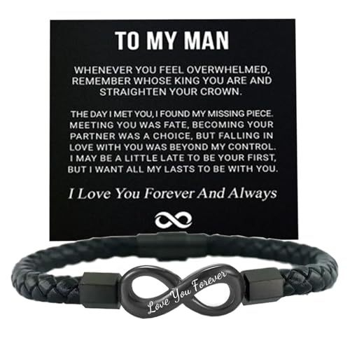 ZCVFA To My Man Infinity Leather Bracelet, Love You Forever and Always Stainless Steel Bracelets Husband Gifts from Wife Valentine Birthday Christmas Fathers Gifts for Him(Style B)