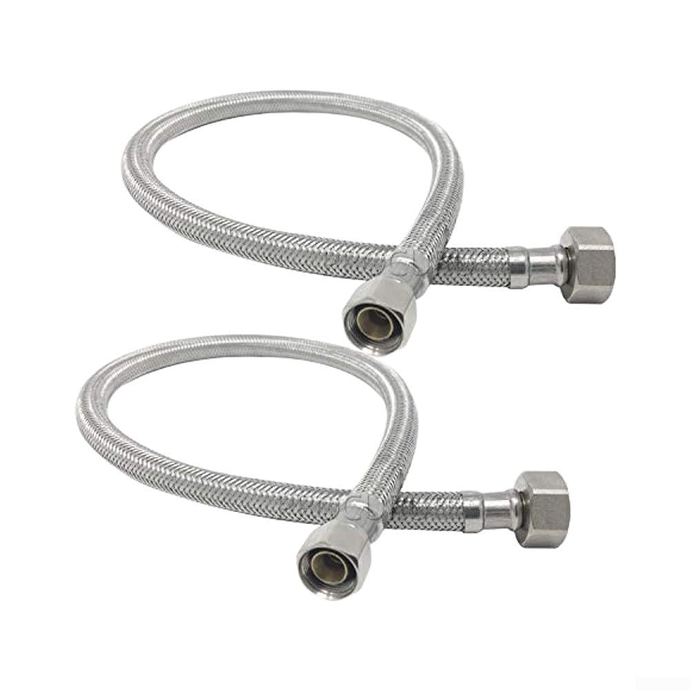 Wasserhahnanschluss aus 316 Stahl, 40 cm, vernickelt (40 cm) | 38 mm Kompressionseinlass, passend für Versorgungsabsperrventile, zuverlässiger Sanitäranschluss, Silber-Finish