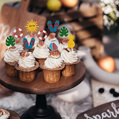 Dtzzou 24Pcs Glitter Summer Beach Cupcake Toppers Pool Party Cupcake Picks Beach Cake Decorations For Hawaiian Theme Birthday Wedding Party Summer Luau Party Decoration Supplies #TOP2