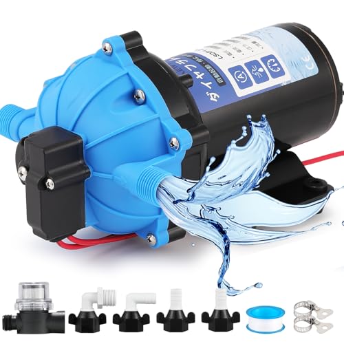 NEWTRY ダイヤフラムポンプ 51シリーズ 給水 排水ポンプ 20.8L/min 70Psi 揚程48m 12V 自吸式 自動起動・停止 圧力スイッチ 圧力調整可能 庭の水やり、液体充填、キャンピングカー、家庭用水など用 水道水、海水、雨水などに適用 加圧 吸い上げ 排水 大流量 フィルター付き (12V)