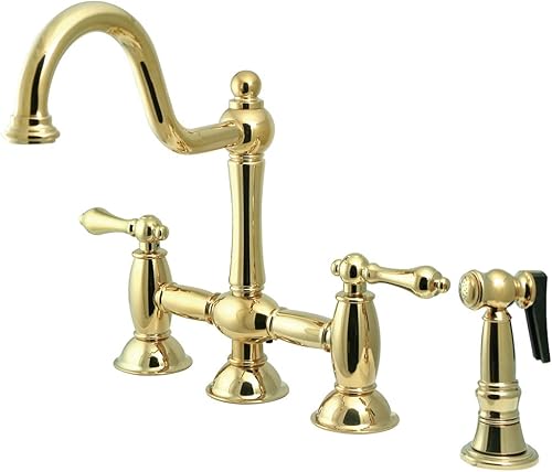 Kingston Brass KS3792ALBS Grifo de cocina de puente de restauración, 9 pulgadas, latón pulido