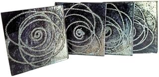 Set of 4 Glass Black and Silver Drinks Coaster Modern Sparkle Design
