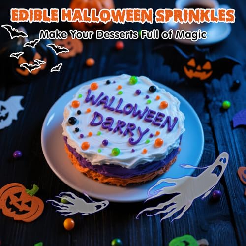 Image of Edible Pearl Sprinkles,Nonpareils Purple Black Green and Orange Mix,130g /4.58oz,Cute Pearls Cake Candy,Mini Sugar Sprinkles for Decorations Baking,Cake Ice Cream Cookies Cupcake Toppe Chocolate,Birthday Thanksgiving Christmas Supplie