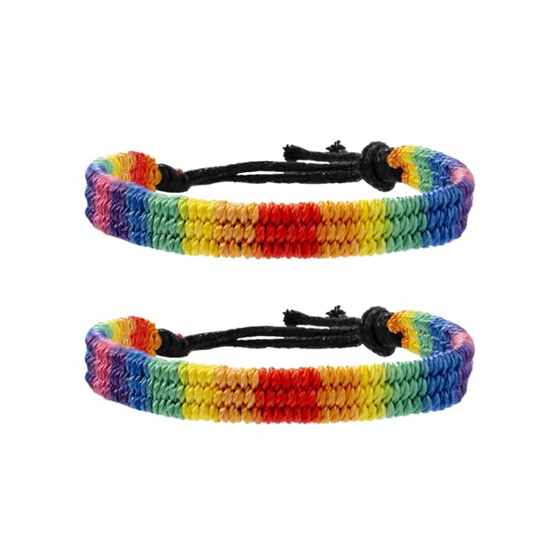 OATIPHO 2 Pulseras Arcoíris Tejidas a Mano Pulseras Lgbt Coloridas Para Parejas...