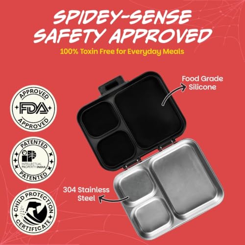 Image of Basil Bento Ace 3C Stainless Steel Lunch Box for Kids | 3 Compartment Leakproof Tiffin Box for Teens & Adults | BPA-Free, Easy-to-Open School Lunch Box | Sling Strike