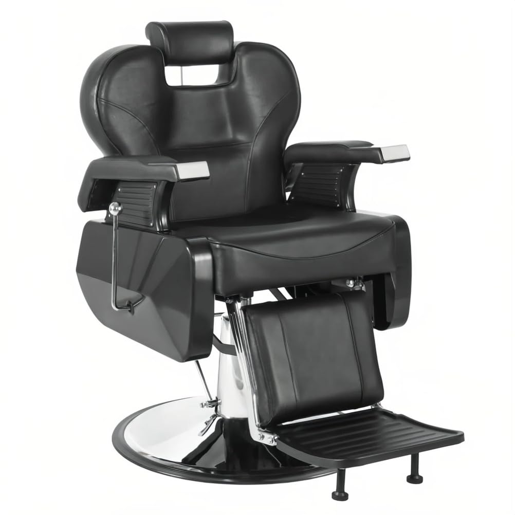 OZBMA Professional Hydraulic Salon Chair with 360° Rotation and Reclining Function for Barbershop Styling (Black)