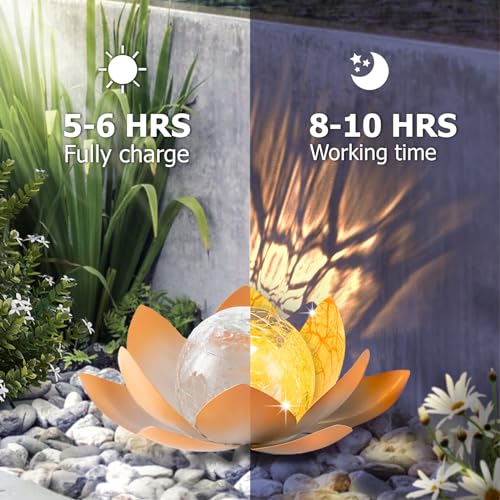 Aiiny Garden Solar Light Outdoor(2Pack),Crackle Globe Glass Lotus Decoration thumb #3