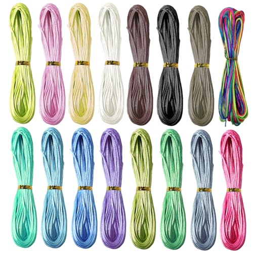 16 Bundles 175 Yards Satin Nylon Trim Cord, 1.5mm Assorted Colors Nylon String Cord for Jewelry Making Silk Thread Silk Bracelet String Chinese Knot