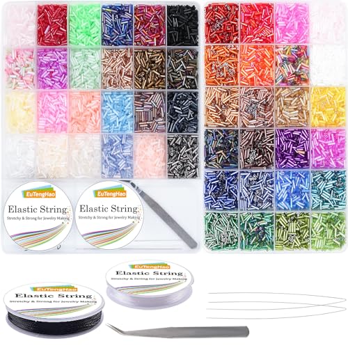 EuTengHao Kit de Perles en Tube - 14400 Pièces en Verre Pour Bricolage et Fabrication de Bijoux (7mm, 300 Par Couleur, 48 Couleurs)